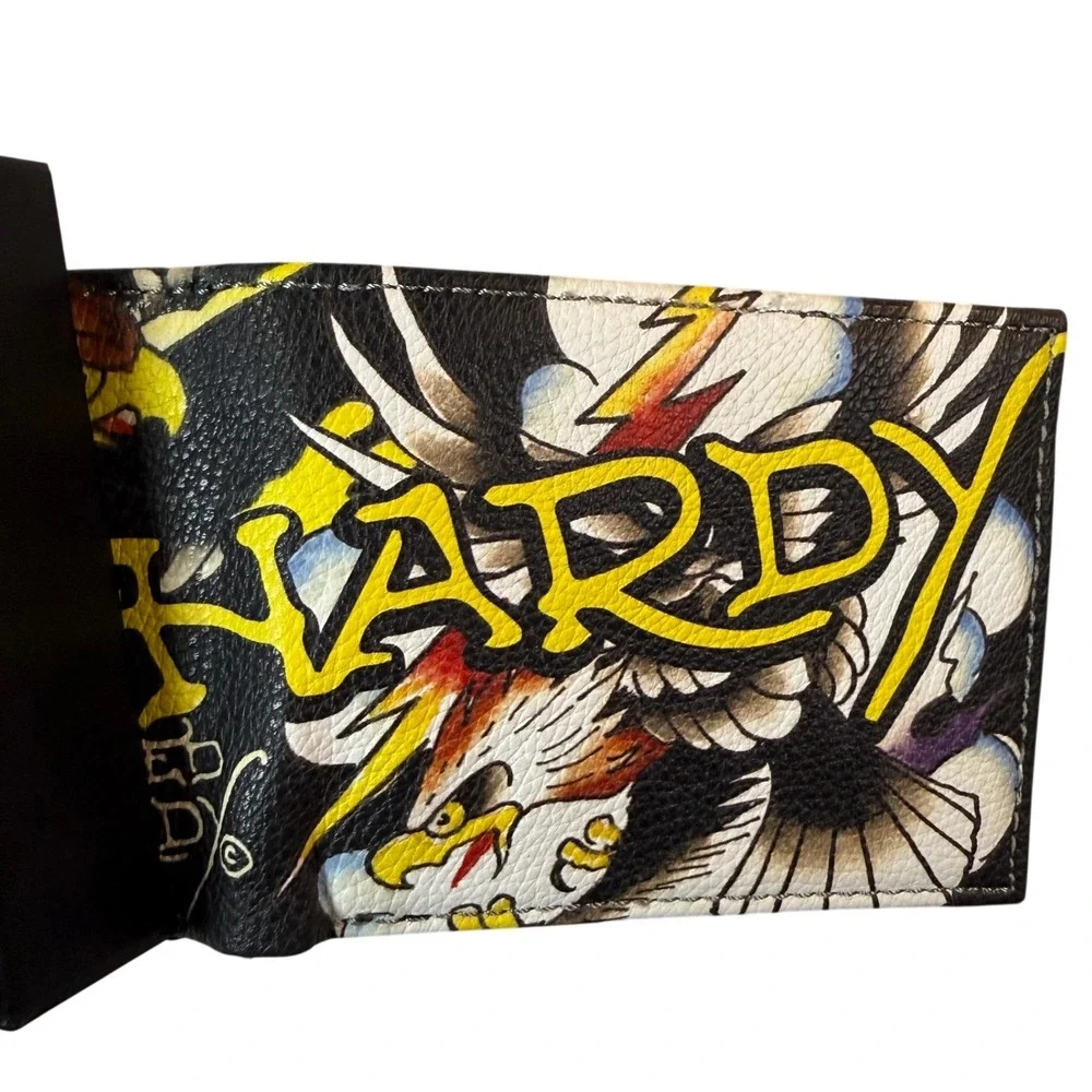 Ed Hardy Bifold Wallet Valet Tray Mens Black New Tattoo Eagle Skull Set NEW